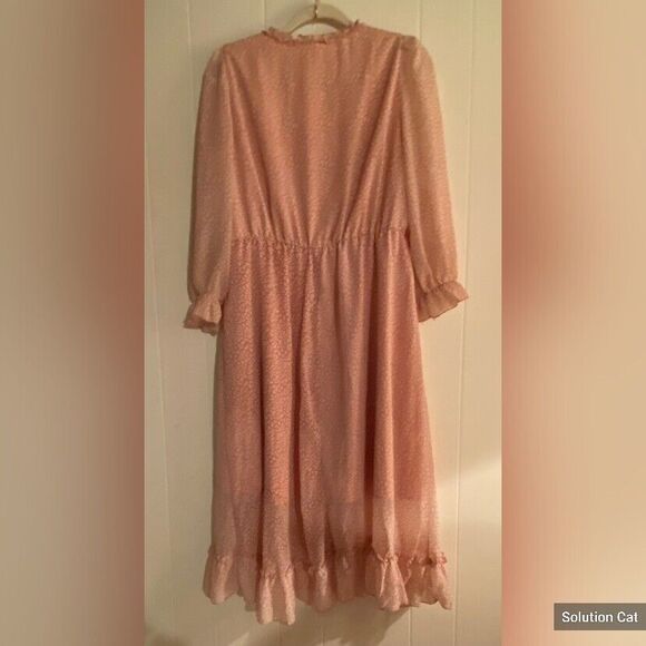 Addheat Dress Women’s Medium Pink Maxi Ruffled Cottagecore Peasant *Read* - Picture 2 of 7